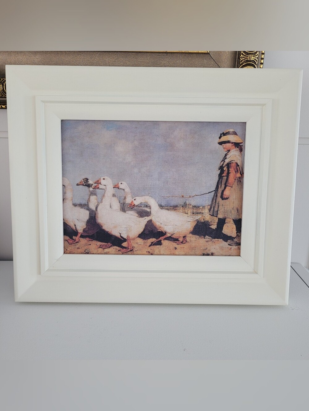 Cottagecore 🪿 White Goose Farm Art Print in White Frame